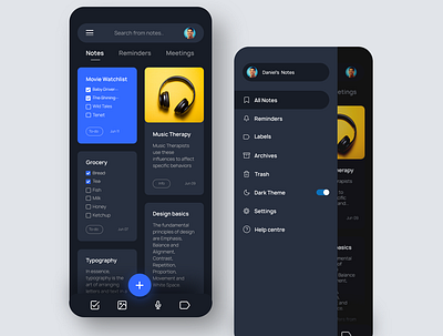 Notes taking app adobexd app design dark mode dark ui ios ios app ios app design notes app ui uiux