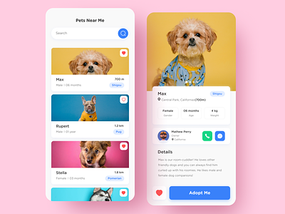 UI design - Puppy adoption app animal app design colors design dogs illustration interface ios ios design minimal pet pet adoption puppy typography ui ux