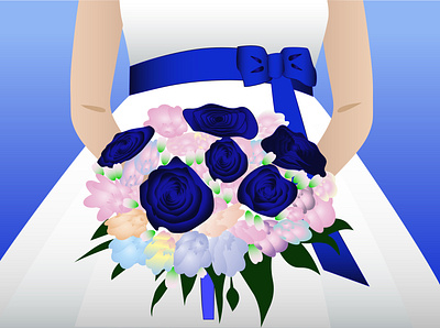 Blue wedding blue blue flowers bouquet digital art drawing flat illustration vector vector art wedding