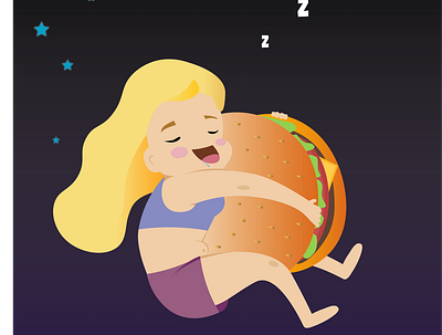 Night eating burger digital art drawing flat girl illustration vector vector art