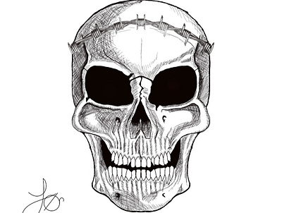 ((Cráneo con alambre de púas)) illustration