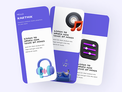 Music player onboarding screens branding design mobileui music onboarding screens ui uidesign