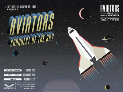 Aviators fly illustration museum planes poster sky space typography vector