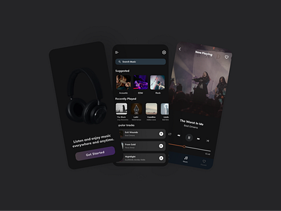 Music App - Dark Mode branding design designjam dribbbleindonesia music music app music player musicapp musicapps spotify ui uidesign uimobiledesign user experience user interface userinterfacedesign userinterfaces uxdesign