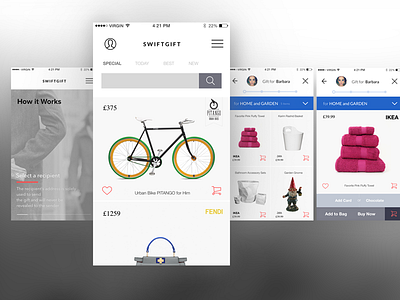 SwiftGift App UI app design gift ios minimalism swiftgift ui