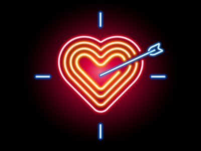 Neon target heart arrow day glow heart illustration love neon target valentine