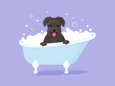 Illustration for a grooming salon bath character dog grooming illustration pet purple salon