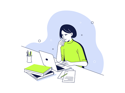 E-learning illustration character courses e education flat girl green illustration laptop learning minimalist online trendy