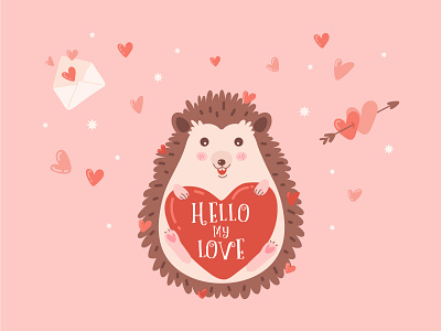 Cute hedgehog character cute flat heart hedgehog illustration love pink valentines day vector