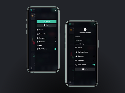 Glassmorphic Hamburger Navigation - Dark Mode app cryptocurrency dark mode dark theme design hamburger navigation ui ux web