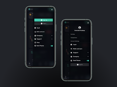 Glassmorphic Hamburger Navigation - Dark Mode