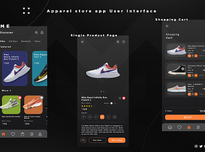 Mobile Apparel Store UI Dark Mode android app design android ui app ios app design minimal mobile ui ui ui ux ui design user experience design user interface ux