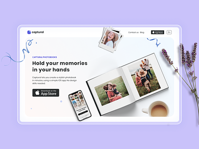 Captural — Next generation photo book app! book cute design flower interface ios app landing lavender photo photo app photobook purple ui