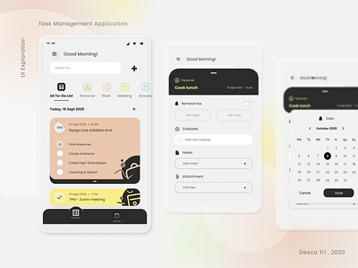 UI Exploration - Task Management Application android design exploration figma mobile design monochrome neuromorphism task management ui design uiux