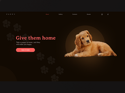 Puppy Hero black design hero section logo pink typography ui ux web