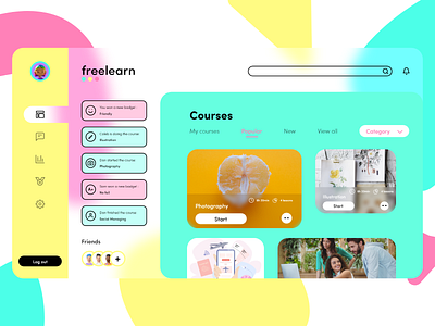 freelearn app app clean courses design educational glassmorphism student ui ux