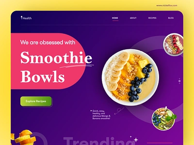 Smoothie Recipe Blog blog bold typography colorful food food blog gradient health ice cream illustration landing screen minimalist recipe shop smoothie ui concept ui design vector illustration web web design website