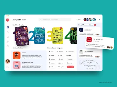 Reader's Community - Web App 3d audio book author book online store book store books bookshelf colors concept dashboard ui desktop ebook graphic design library minimal novel reading typography web app website