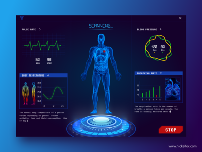 Digital Health Scanning System app concept blood pressure breathing rate checkup digital doctor experiments health healthcare hospital labs medical medicine patient pulse rate system design uiux