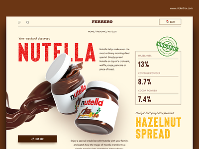 Nutella - a Product Details Screen 3d 3d illustration animation branding ecommerce ferrero food web design grunge interactions minimal modern motion graphics nutella order pdp product ui shop transition typography ux