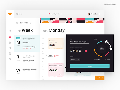 E-Learning Dashboard booking branding calendar classes courses dark dashboard e learning edtech events lectures meeting minimal modern plan schedule timeline ui ux web app