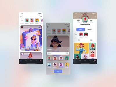 Social media app concept 3d app design illustration ui