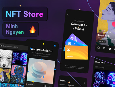 NFT Store app concept 3d app design illustration ui