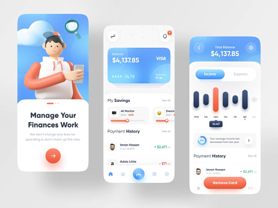 Finance banking app concept 3d app design illustration ui