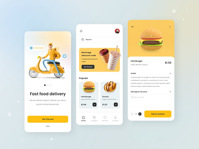 Food Delivery App Concept 3d app design illustration ui