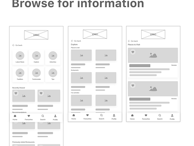 Browse for information app design ux wireframe