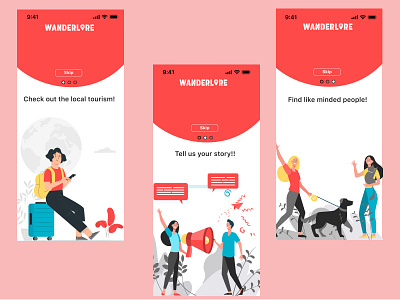 Onboarding Screen for a travel blog app design flat illustration ui ux