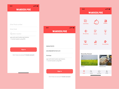 login & home page app design flat ui ux wireframe