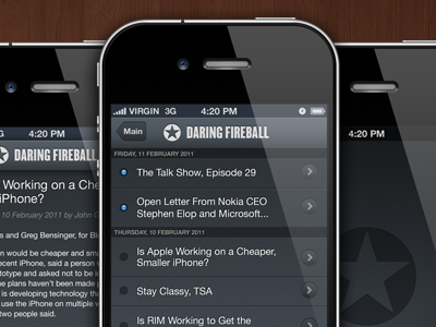 Daring Fireball App app blog daring fireball gruber ios iphone ui