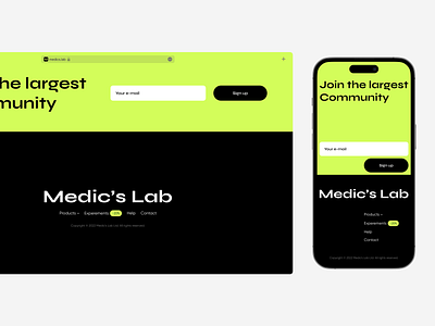 Medic's Lab – Online laboratory bank black dark dark mode design e mail email footer neon typography ui ux web website