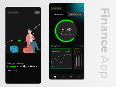 Finance App Design android app app designer dark ui darkmode design figma finance finance app finance business freelancer graphs illustration mobile ui statistics trending ui ui designer uidesign uiux ux