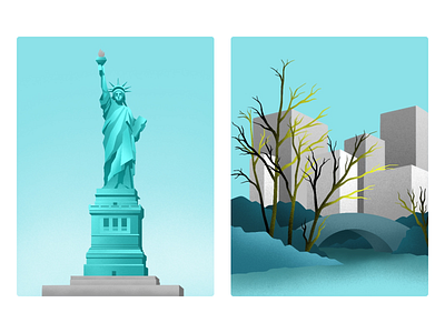 Statue of Liberty & Gapstow Bridge graphic design illustration