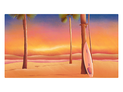 Sunset beach graphic design illustration