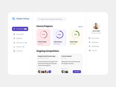 Course Dashboard UI Design app appdesign dashboad dashboard ui dashboardui design graphic design ui uidesign web webdesign website