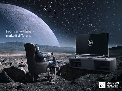 Spaceman watching TV astronaut composition design galaxy photomontage publicity publicity design space spaceman