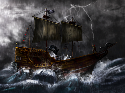 Sailing through storm concept art digital art digital painting illustration art ocean pirate seal storm
