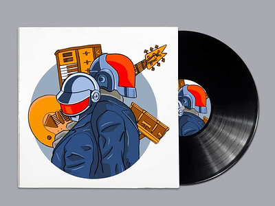 Daft Punk illustration blue and red daft punk electro french music robot sleeve cover vinyl