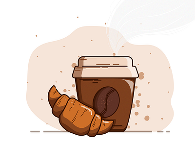 A cup of coffee with croissant character design design illustration logo ui vector