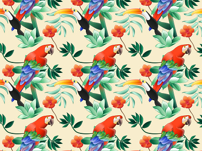 Pattern Design bird club flower jungle music nightlife pattern tropical