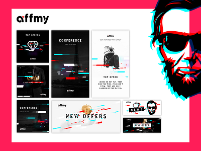 Affmy banner banner ad brand brand design brand identity branding design glitch illustration instagram instagram banner instagram post instagram stories