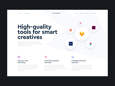 Mousemade – Tools for smart creatives concept creative figma hero html5 invision landing marketplace photoshop xd