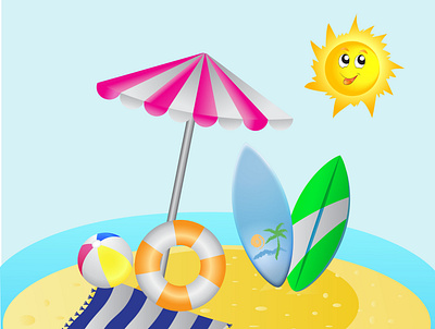 Summer illustration beach cartoon cerf creative design graphic design icons illustration image lifebuoy palm summer sun travel umbrella vacation vector water