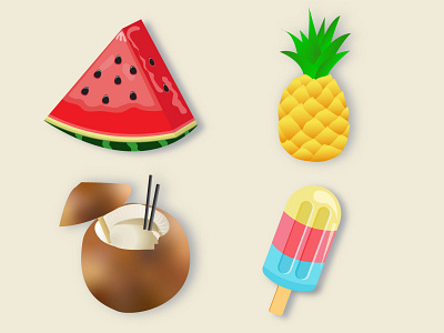 fruts and ice cream cartoon creative design fruts ice cream icons illustration image set vector