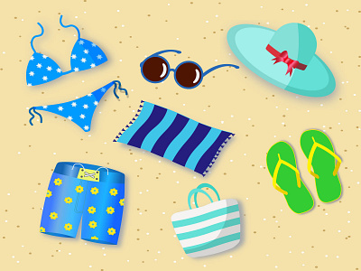 Set summer elements for beach beach cartoon creative design icons illustration image relax summer sun vector