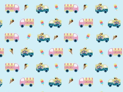 seamless pattern with car ice cream. Set autos, car, transport.