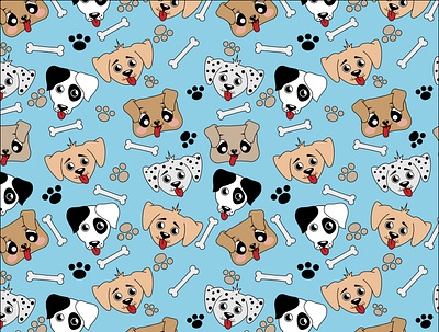 seamless pattern with dogs, white background, transparent backgr cute